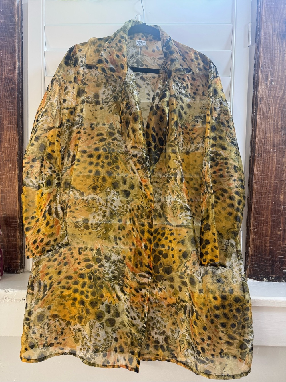 Vintage Sheer Animal Print Duster Jacket in Yellow and Black